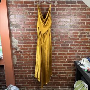 Solace London Aletta Dress Womens 12 Gold Satin Maxi Cowl Neck Slip Gown NWT